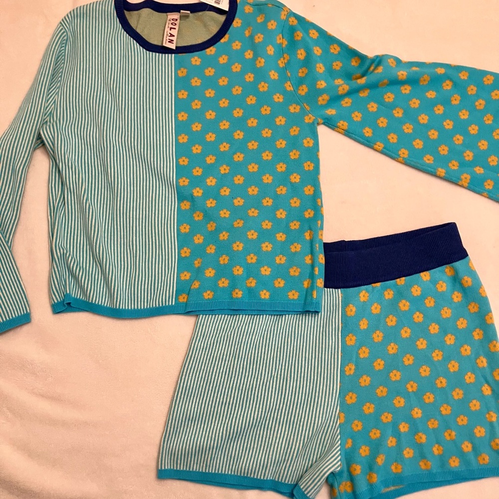 Anthropologie Blue and Yellow Lounge Set, Sz S